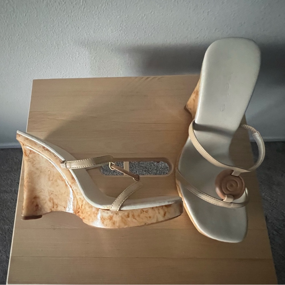 Vintage Bebe Wedge Sandals with Wooden Accents - Picture 10 of 11